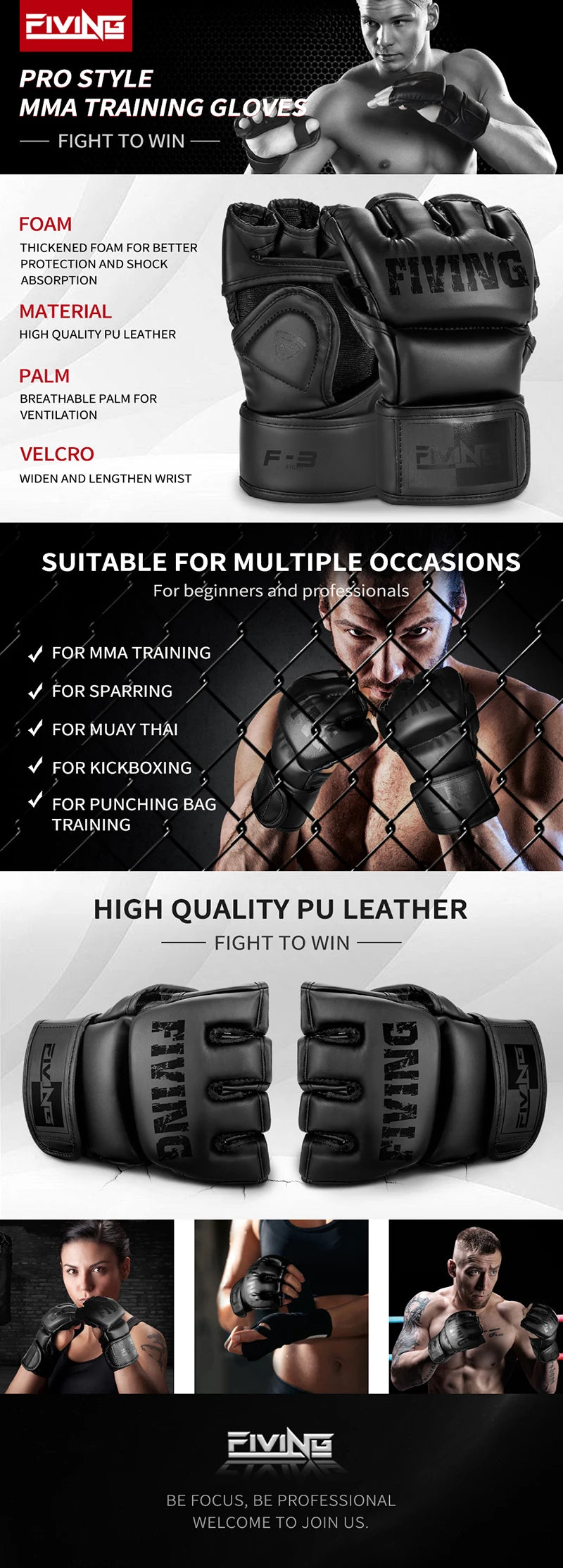 FIVING Half Finger MMA Gloves